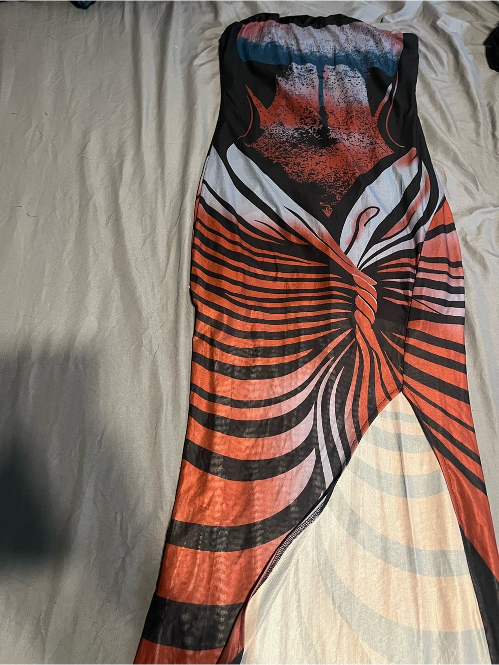 Mango Strapless Maxi Dress in Coral, Black & White Graphic Print